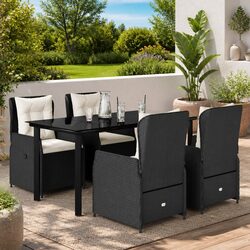 Black Garden Dining Set 5 Piece Outdoor Furniture Poly Rattan with Cushions