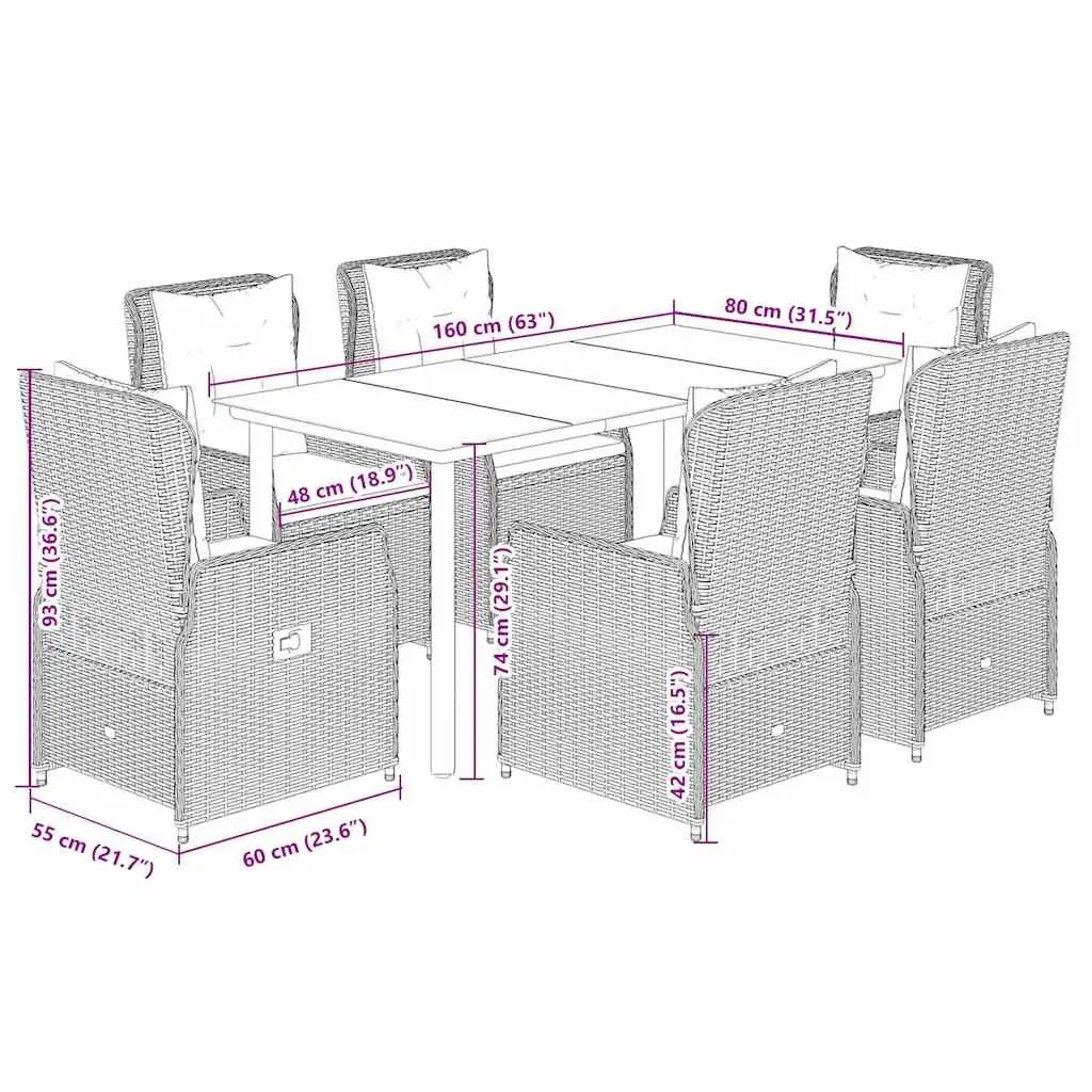 7 Piece Garden Dining Set Black Poly Rattan Outdoor Furniture with Cushions