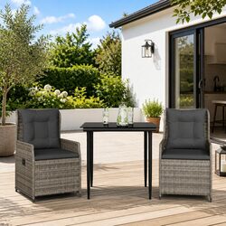 Garden Dining Set 3 Piece Grey Poly Rattan Outdoor Furniture Patio Table Chairs