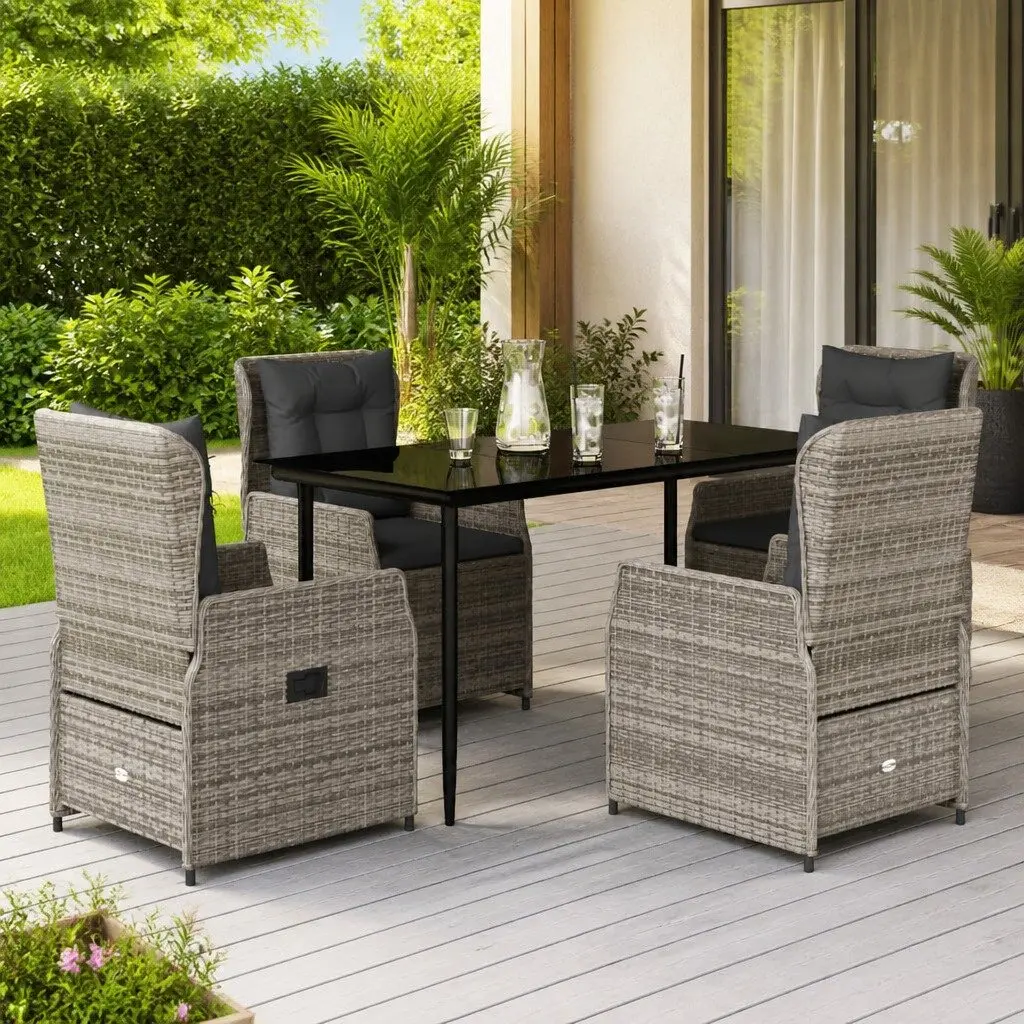 Garden Dining Set 5 Piece Outdoor Furniture Grey Poly Rattan Table Chairs