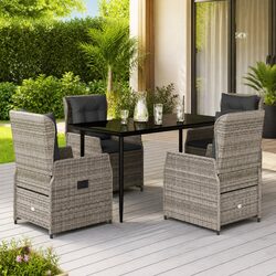 Garden Dining Set 5 Piece Outdoor Furniture Grey Poly Rattan Table Chairs