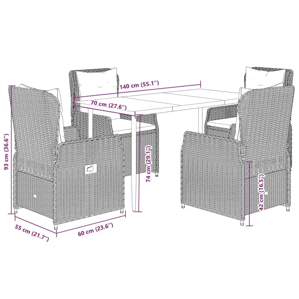 Garden Dining Set 5 Piece Outdoor Furniture Grey Poly Rattan Table Chairs