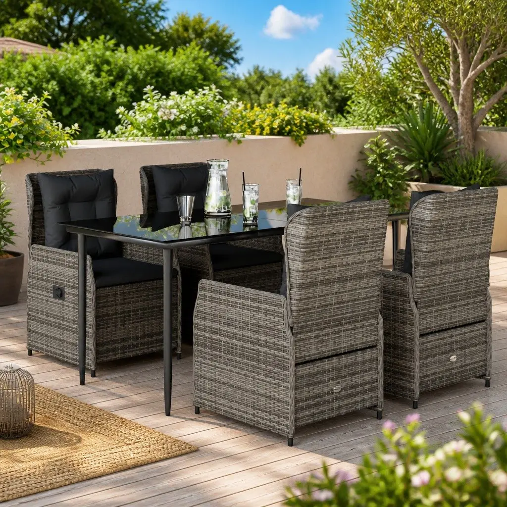 Garden Dining Set 5 Piece Outdoor Furniture Grey Poly Rattan with Cushions