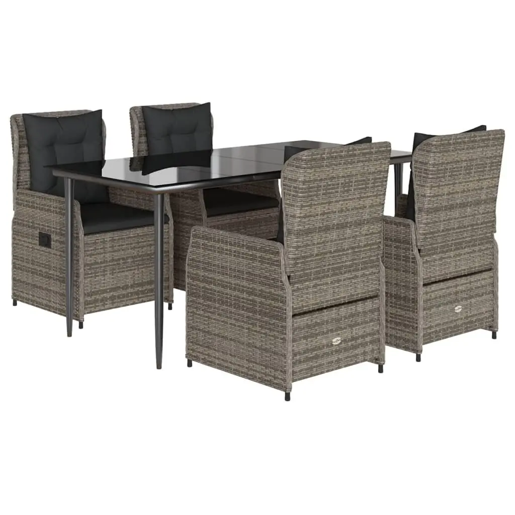 Garden Dining Set 5 Piece Outdoor Furniture Grey Poly Rattan with Cushions