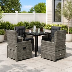 Garden Dining Set 5 Piece Grey Outdoor Furniture Poly Rattan Patio Chairs Table