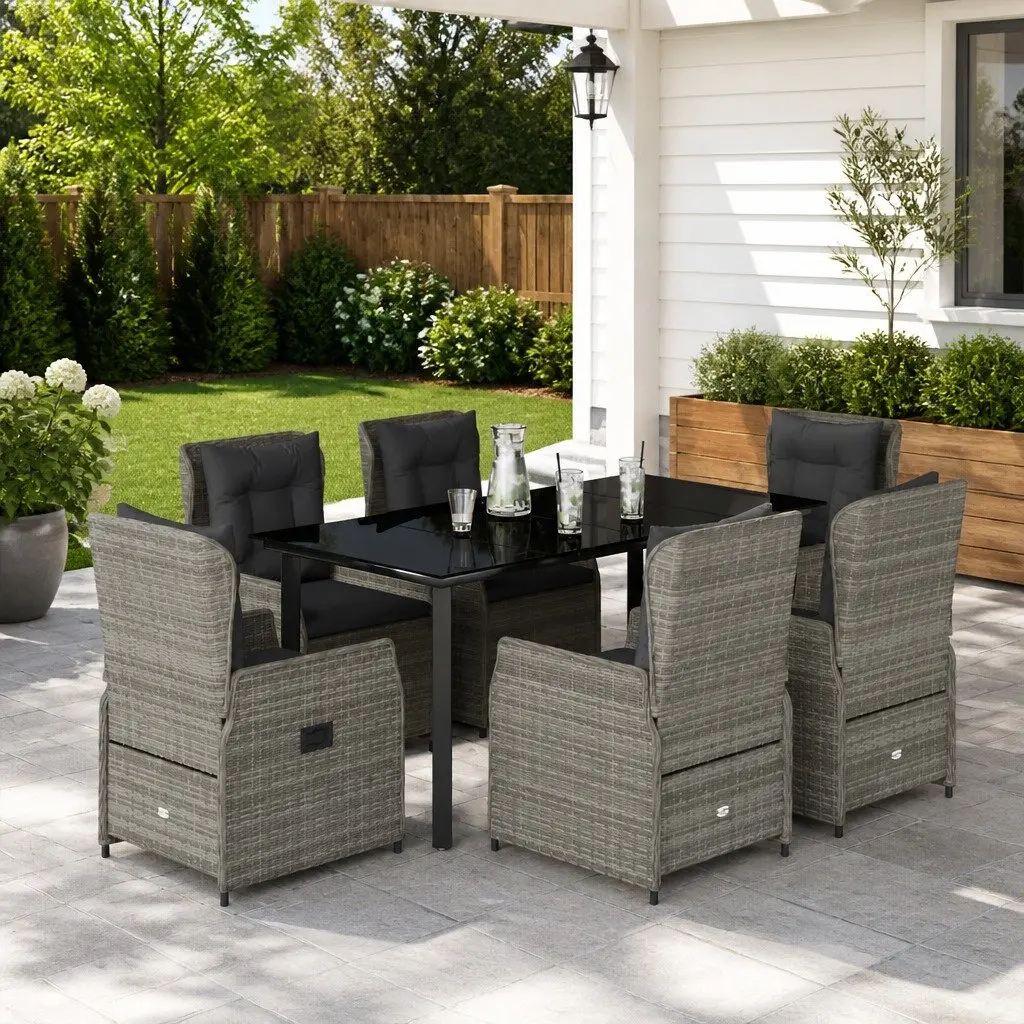 Outdoor Dining Set 7 Piece Garden Furniture Grey Poly Rattan with Cushions