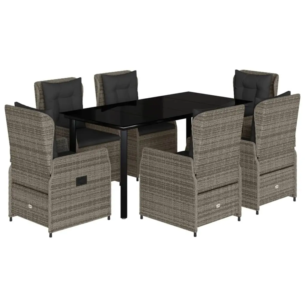 Outdoor Dining Set 7 Piece Garden Furniture Grey Poly Rattan with Cushions