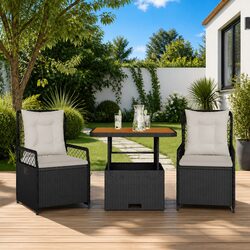 Garden Dining Set 3 Piece Outdoor Furniture Black Poly Rattan with Cushions