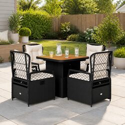 Garden Dining Set 5 Piece Outdoor Furniture Black Poly Rattan with Cushions