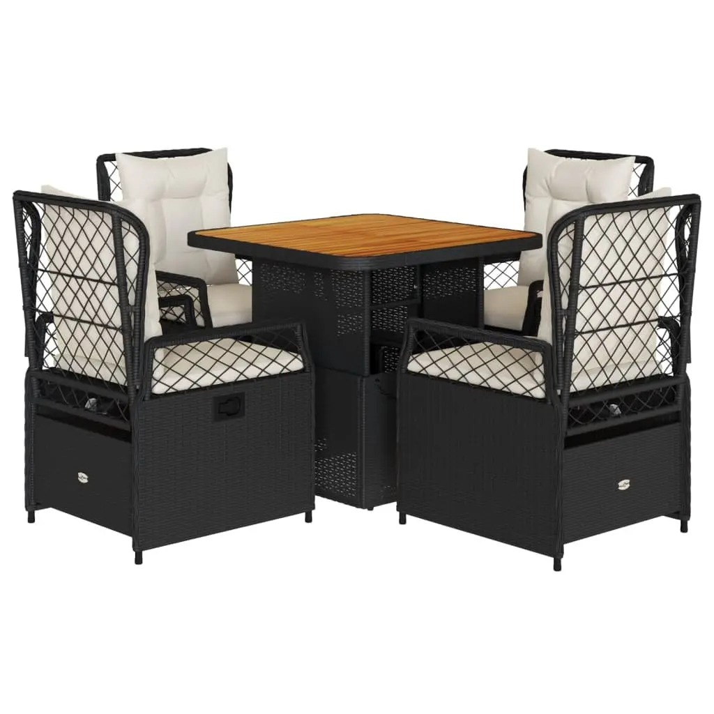 Garden Dining Set 5 Piece Outdoor Furniture Adjustable Seating Black Poly Rattan with Cushions
