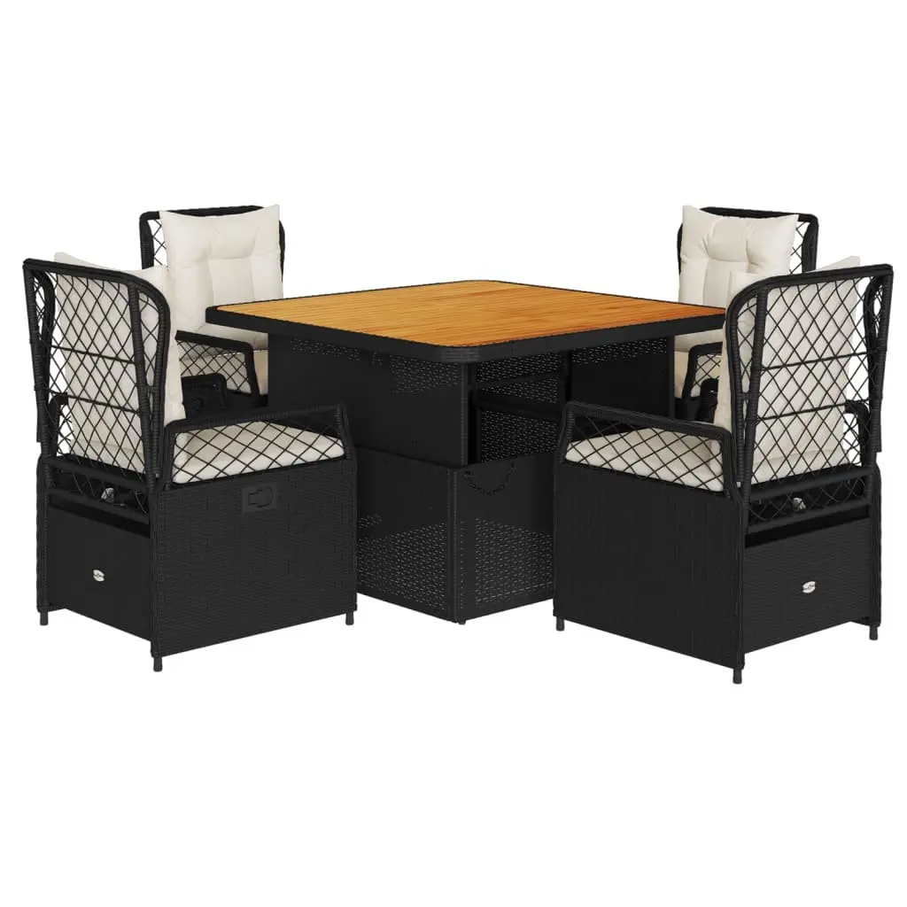 5 Piece Garden Dining Set Adjustable Table Black PE Rattan Chairs Outdoor Patio Furniture