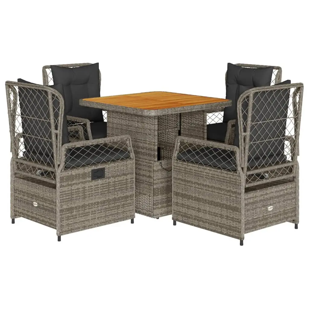 Garden Dining Set 5 Piece Outdoor Furniture Grey PE Rattan with Cushions and Adjustable Acacia Wood Tabletop
