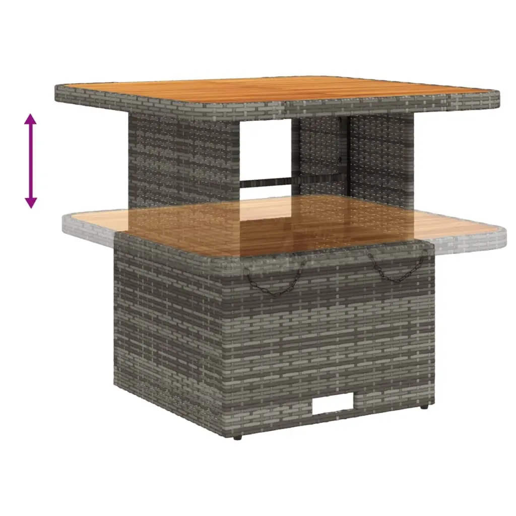 Garden Dining Set 5 Piece Outdoor Furniture Grey PE Rattan with Cushions and Adjustable Acacia Wood Tabletop