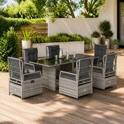 7 Piece Garden Dining Set Outdoor Furniture Grey Poly Rattan Chairs Table
