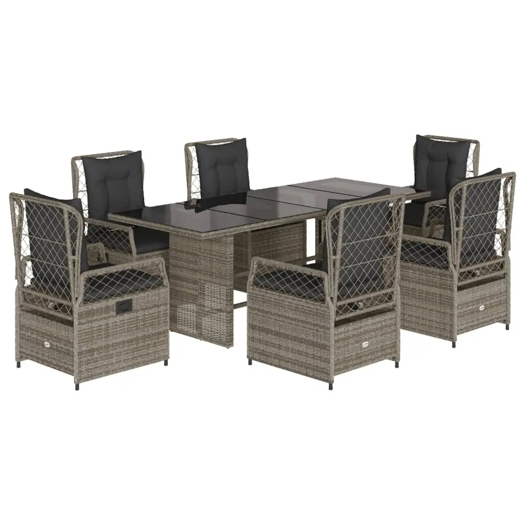 7 Piece Garden Dining Set Outdoor Furniture Grey Poly Rattan Chairs Table