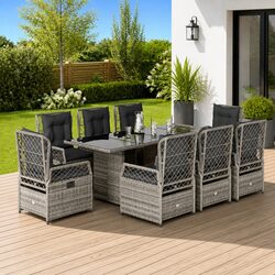 Garden Dining Set 9 Piece Grey Outdoor Furniture with Cushions Tempered Glass