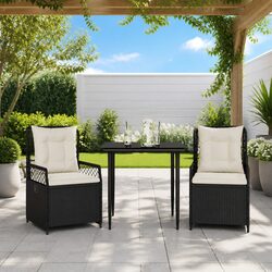 Garden Dining Set 3 Piece Outdoor Furniture with Cushions Black Poly Rattan