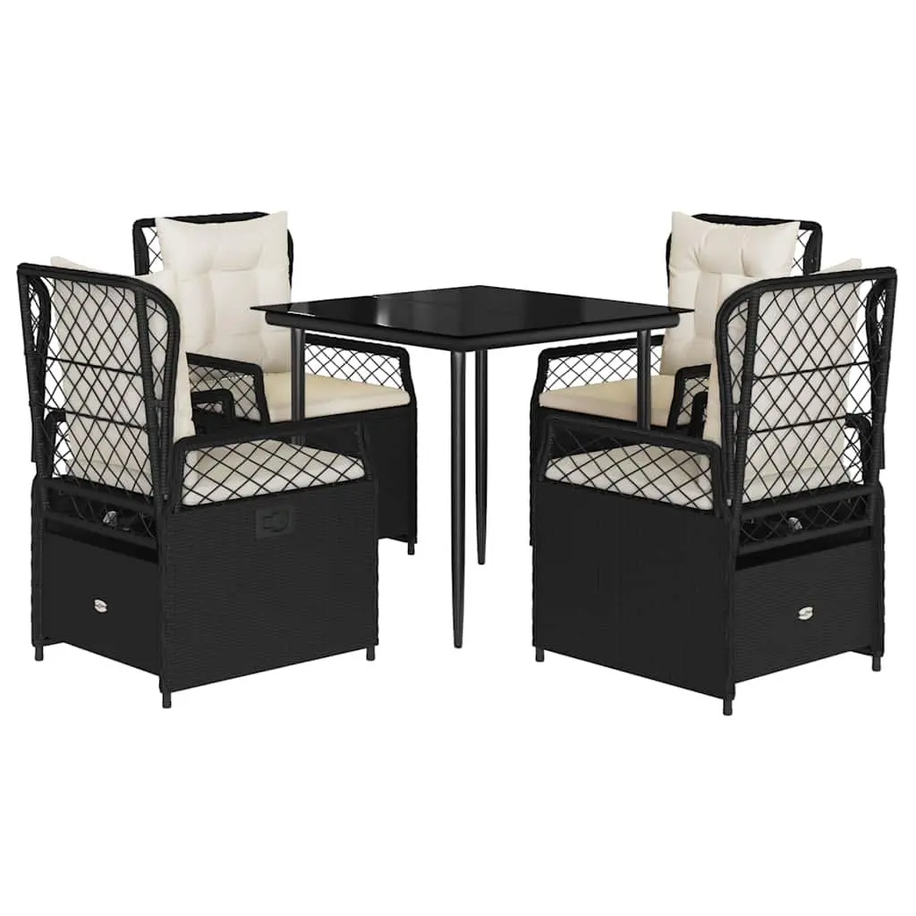 5 Piece Outdoor Dining Set Black Poly Rattan Garden Furniture Patio Table Chairs