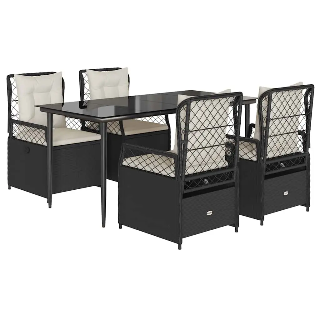 5 Piece Garden Dining Set Black Poly Rattan Outdoor Furniture Patio Table Chairs
