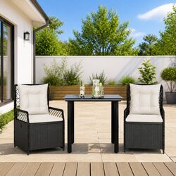 Garden Dining Set 3 Piece Outdoor Furniture Black PE Rattan Table Chairs