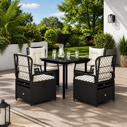5 Piece Garden Dining Set Poly Rattan Outdoor Furniture Black with Cushions