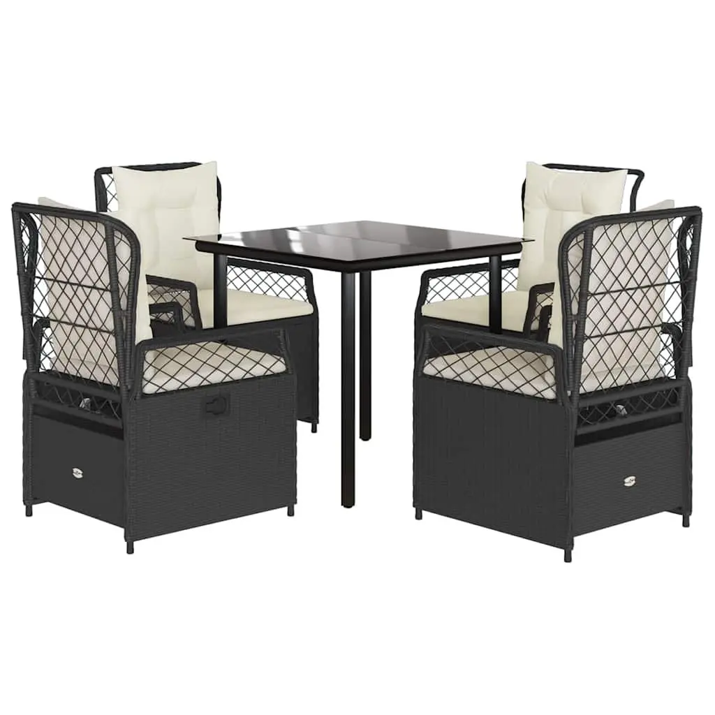 5 Piece Garden Dining Set Durable PE Rattan Black with Cushions