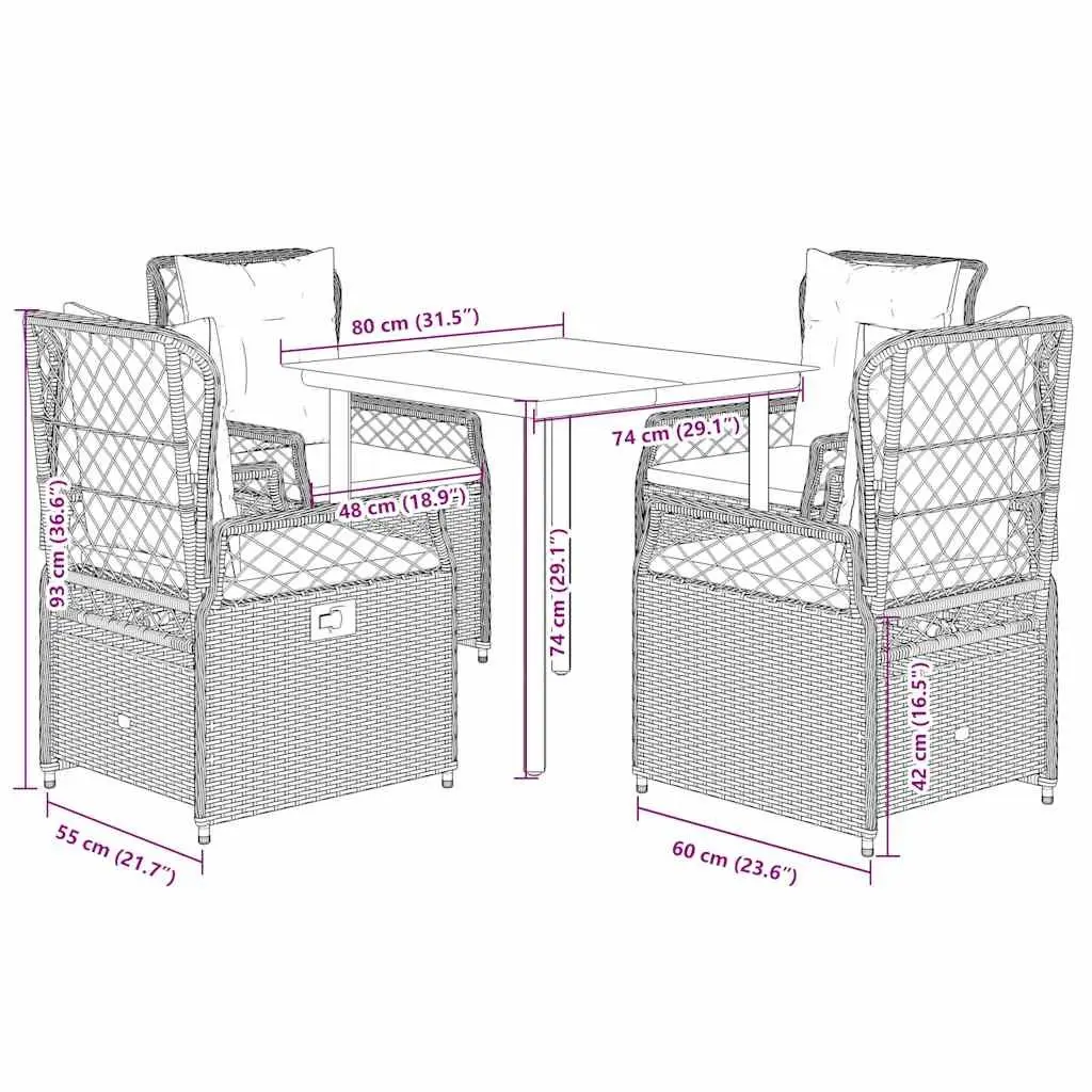5 Piece Garden Dining Set Durable PE Rattan Black with Cushions