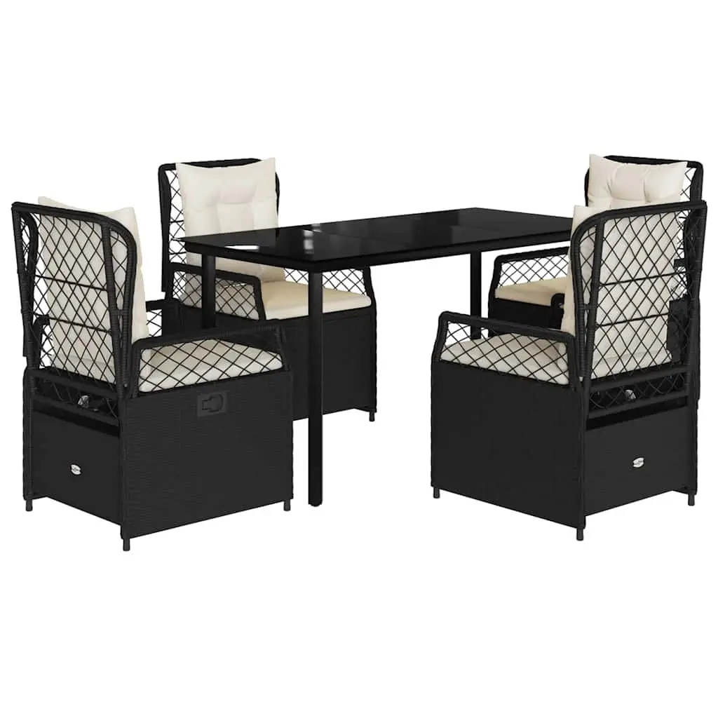 5 Piece Outdoor Garden Dining Set Poly Rattan Chairs Table with Cushions Black