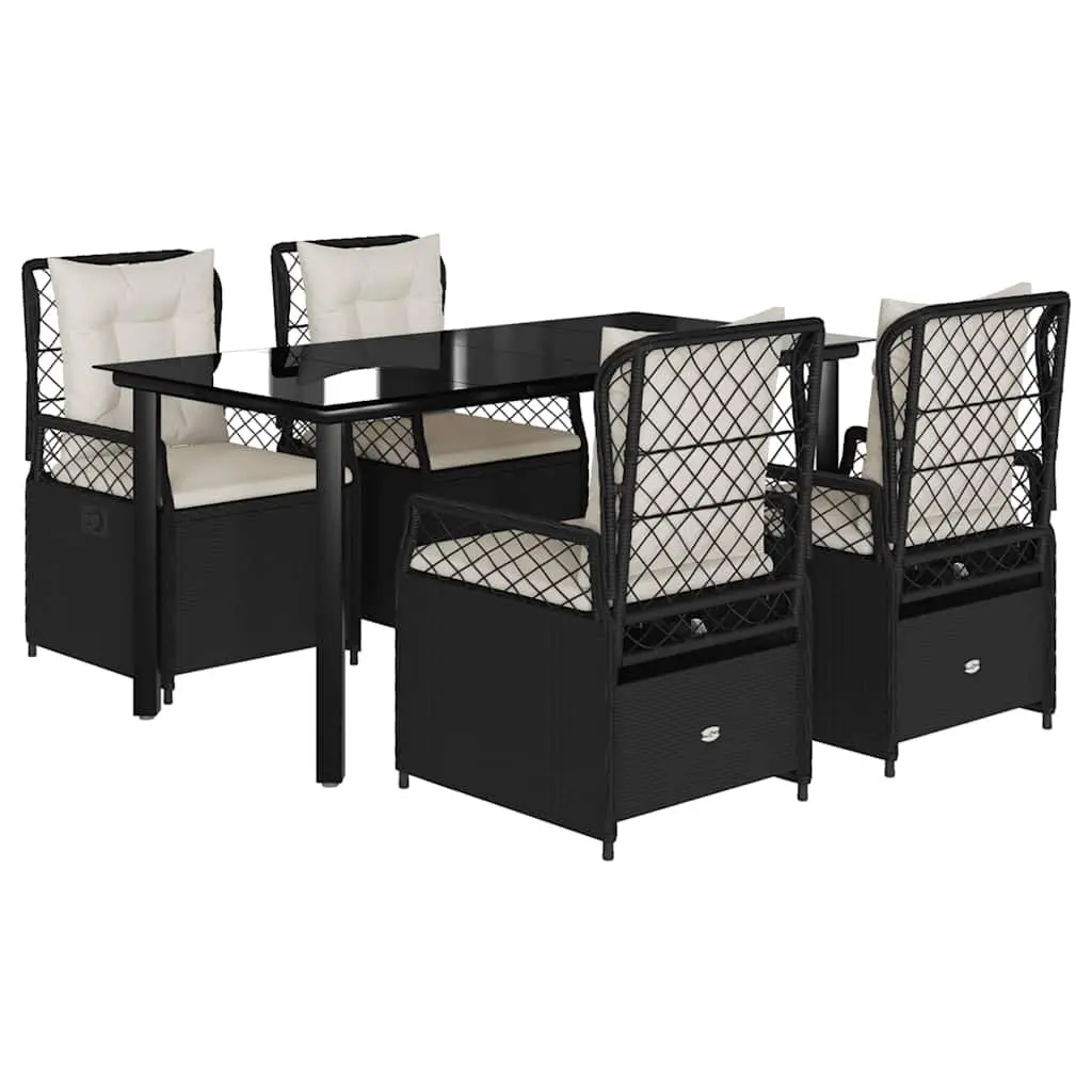 Garden Dining Set 5 Piece Black Poly Rattan Outdoor Furniture with Cushions