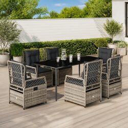 7 Piece Garden Dining Set Grey Poly Rattan Outdoor Furniture with Cushions