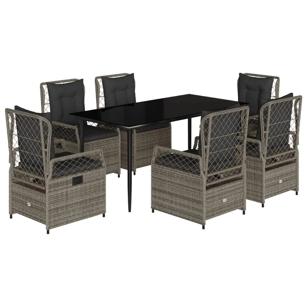 7 Piece Garden Dining Set Grey Poly Rattan Outdoor Furniture with Cushions