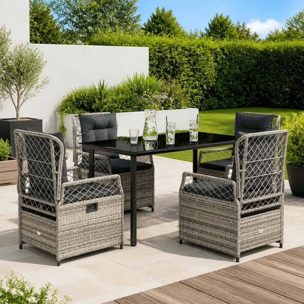 Garden Dining Set 5 Piece Outdoor Furniture Grey Poly Rattan with Cushions