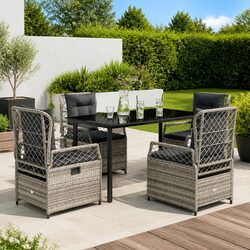 Garden Dining Set 5 Piece Outdoor Furniture Grey Poly Rattan with Cushions