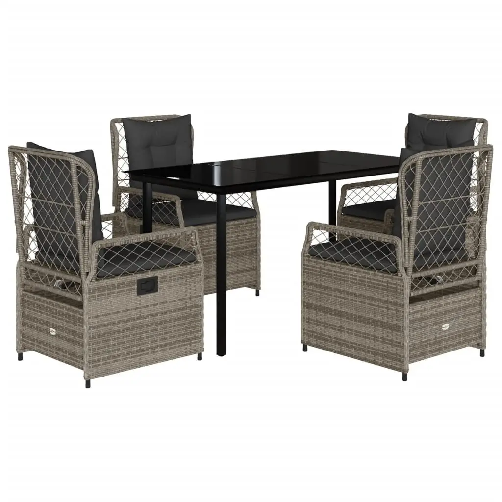 Garden Dining Set 5 Piece Outdoor Furniture Grey Poly Rattan with Cushions