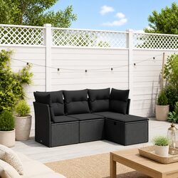 Garden Sofa Set 4 Piece Outdoor Furniture Black Poly Rattan Patio Seating