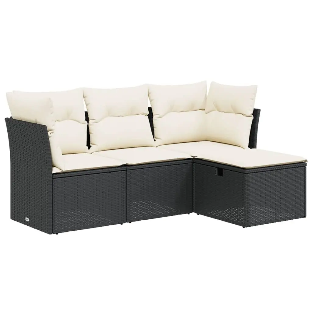 4 Piece Garden Sofa Set Outdoor Patio Furniture Poly Rattan Black with Cushions