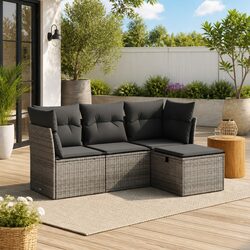Grey Poly Rattan 4 Piece Garden Sofa Set Outdoor Furniture with Cushions Patio