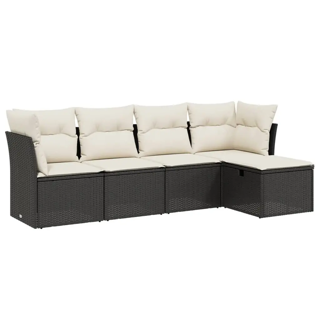 5 Piece Outdoor Garden Sofa Set Black Poly Rattan Patio Furniture with Cushions