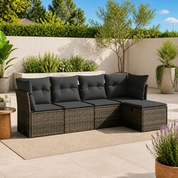 Garden Sofa Set 5 Piece Outdoor Furniture Patio Lounge Grey Poly Rattan Cushions