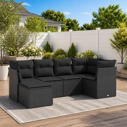 Garden Sofa Set 6 Piece Outdoor Furniture Black Poly Rattan Patio Cushions