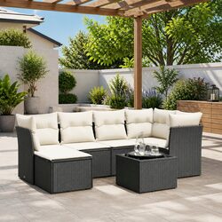 7 Piece Garden Sofa Set Outdoor Furniture Patio Black Poly Rattan with Glass
