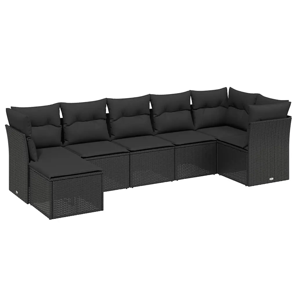 7 Piece Garden Sofa Set Outdoor Patio Furniture Black Poly Rattan Cushions