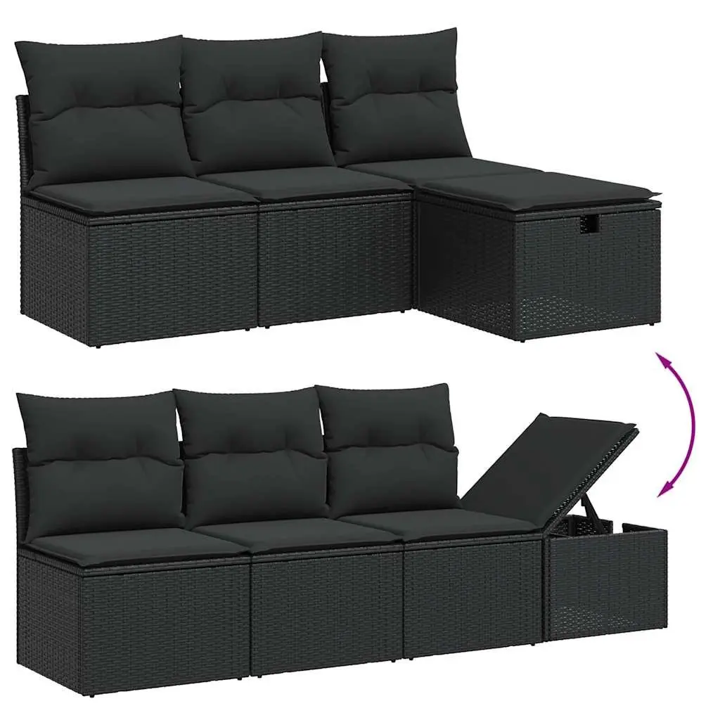 7 Piece Garden Sofa Set Outdoor Patio Furniture Black Poly Rattan Cushions