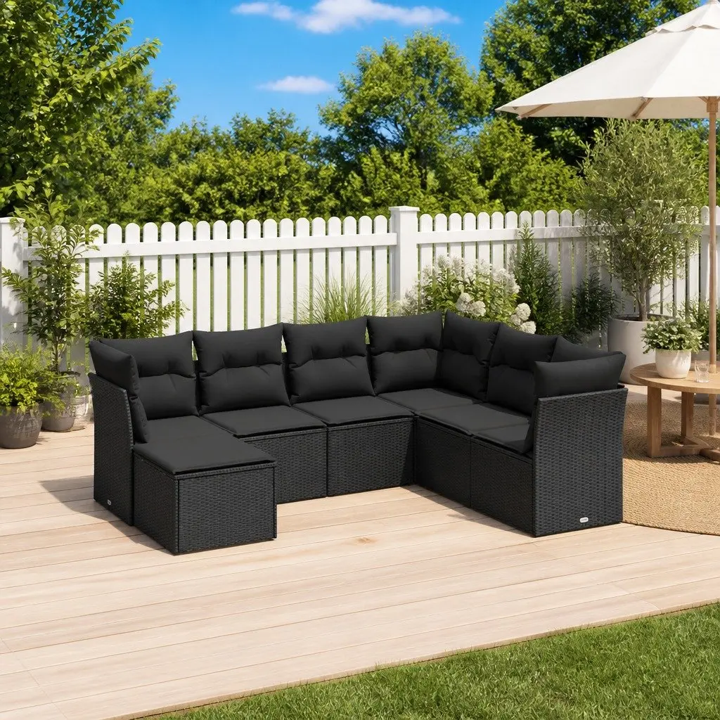 7 Piece Garden Sofa Set Outdoor Furniture Black Poly Rattan Patio Sectional