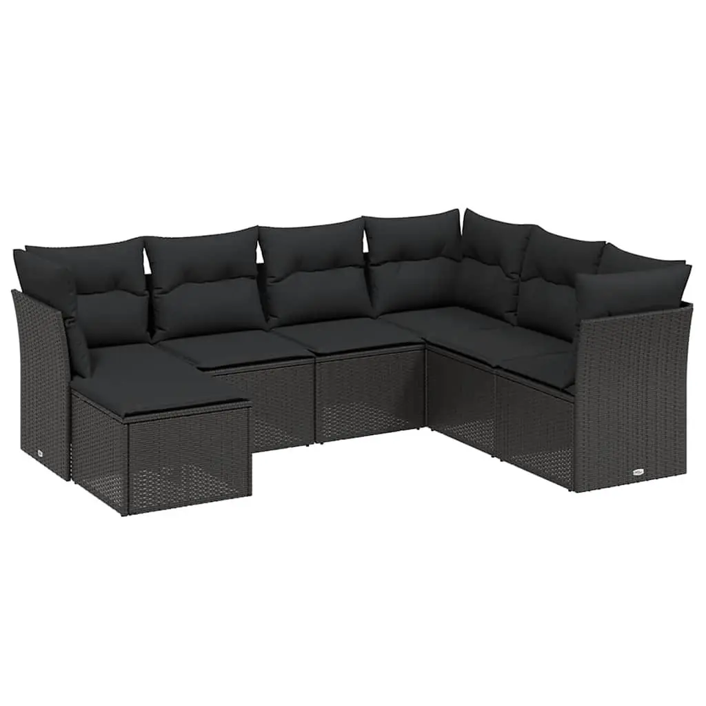 7 Piece Garden Sofa Set Outdoor Furniture Black Poly Rattan Patio Sectional