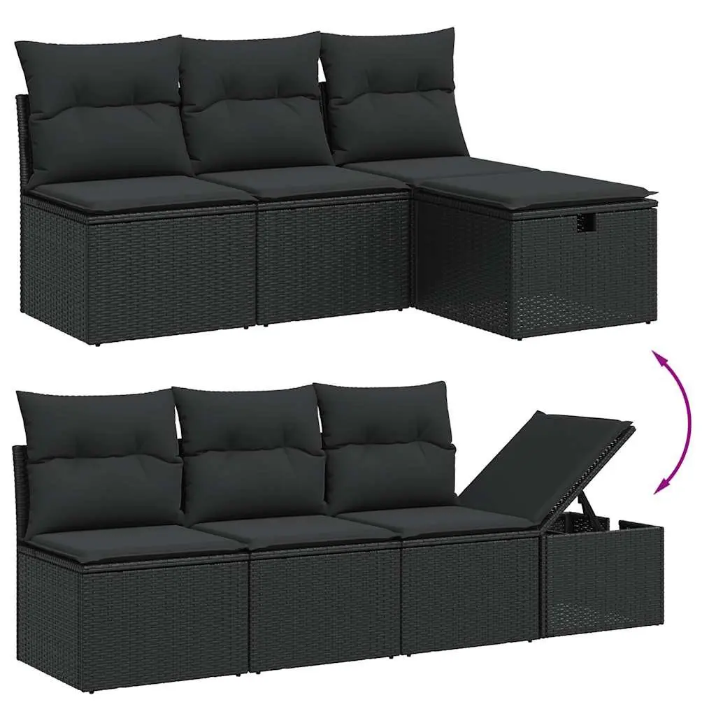 7 Piece Garden Sofa Set Outdoor Furniture Black Poly Rattan Patio Sectional