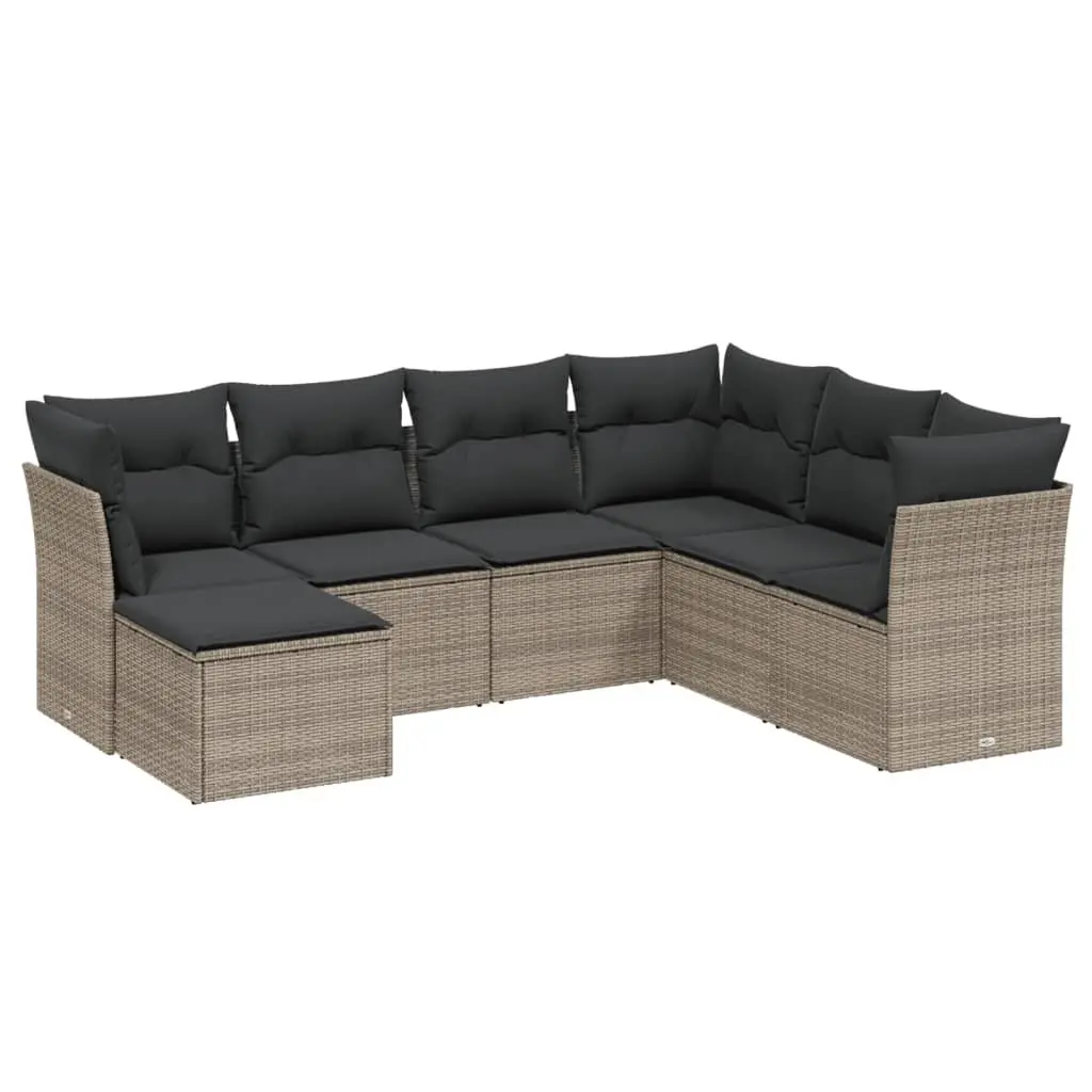 7 Piece Garden Sofa Set Outdoor Patio Furniture Grey Poly Rattan with Cushions