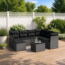 Garden Sofa Set 8 Piece Outdoor Furniture Black Poly Rattan Modular Patio Lounge