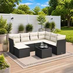 Garden Sofa Set 8 Piece Outdoor Furniture Black Poly Rattan with Cushions Patio