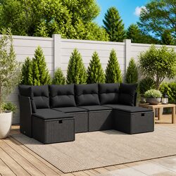 6 Piece Garden Sofa Set Outdoor Furniture Patio Lounge Modular Cushions Black